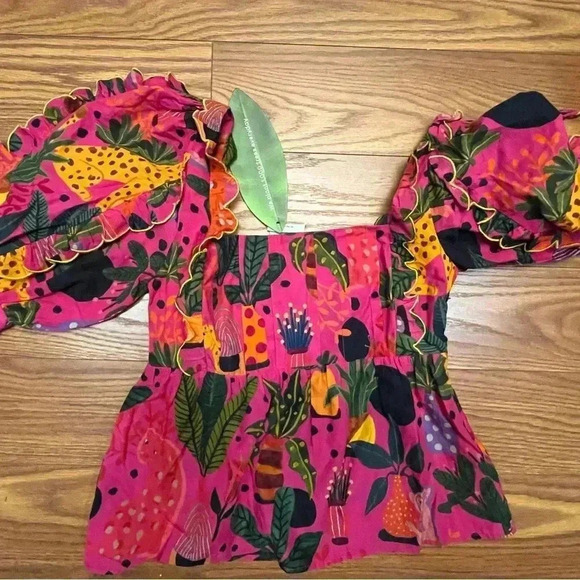NWT FARM RIO POP LEOPARDS Short Sleeve Top BLOUSE Pink S - Picture 9 of 10